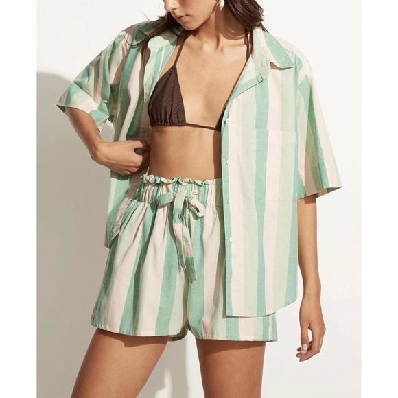 NEW FAITHFULL THE BRAND vacances short in pape stripe - green - Picture 1 of 2
